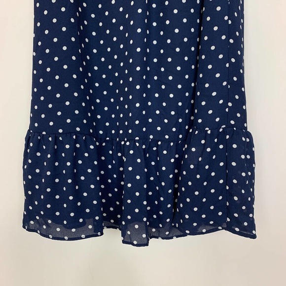 J Crew Size XS Printed Polka Dot‎ Flutter Sleeve Dress Navy Blue Ruffle J0841 - Picture 4 of 10
